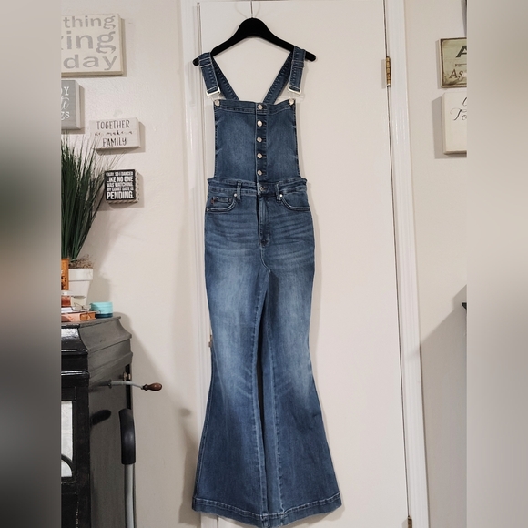 High-Rise Blue Denim Overalls Jeans - Womens - Picture 12 of 16